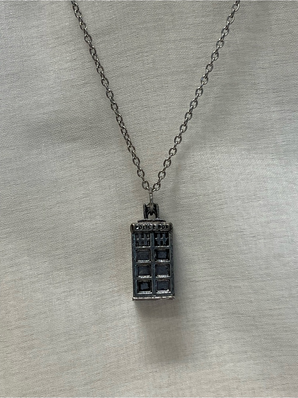 TARDIS Pendant Necklace from Doctor Who- Silver Tone Police Box Charm